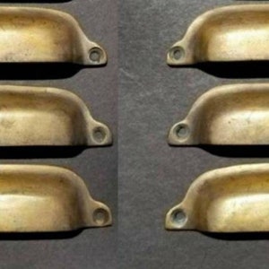 6 x Antique Style Brass Apothecary Cup Drawer Cabinet Bin Pulls Handles 3-3/8" centers #A19