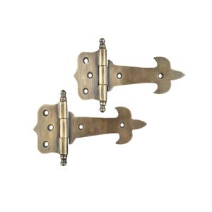 2 x Antique Style Brass French Fleur de Lis Finial Tip Door, Cabinet Hinges, Door Hinges, Kitchen Reno Hardware 4 3/4". Unlaquered. #Z28