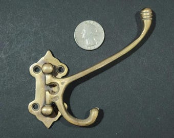 Antique Style Solid Brass Double Wall Mount 180 degree Swivel Coat Hat Towel Hook.Bathroom Kitchen Towel. Folding Hooks. Un-laquered. #C24