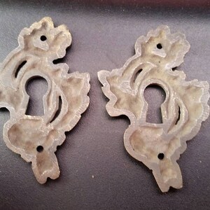 thumbnail image 2 of 2 Antique Brass French Keyhole Escutcheons – Ornate Fancy Decorative Keyhole Covers #E15 2 of 5