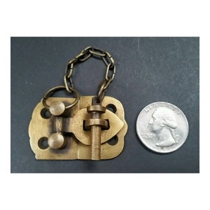 Unique Vintage Style Small Cabinet Door Pin Latch, Jewelry Box Clasp Solid Brass Hasp, Pin Lock 1-7/8&quot; wide #X4