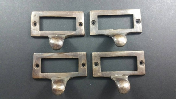 4 Brass File Cabinet Drawer Label Holder Pulls 2 1 8 Etsy