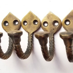 4 Antique Style Twisted Rope Brass Hooks, Coat, Hat, Towel Holder #C6