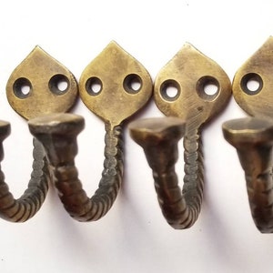 4 x Antique Vintage Style Single Twisted Rope Brass Coat Hat Towel holder Hooks 2-1/4" long #C6