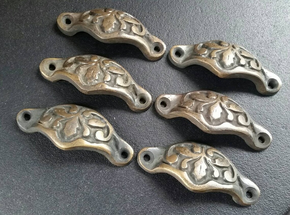 6 X Apothecary Drawer Bin Pull Handles in Solid Brass Etsy