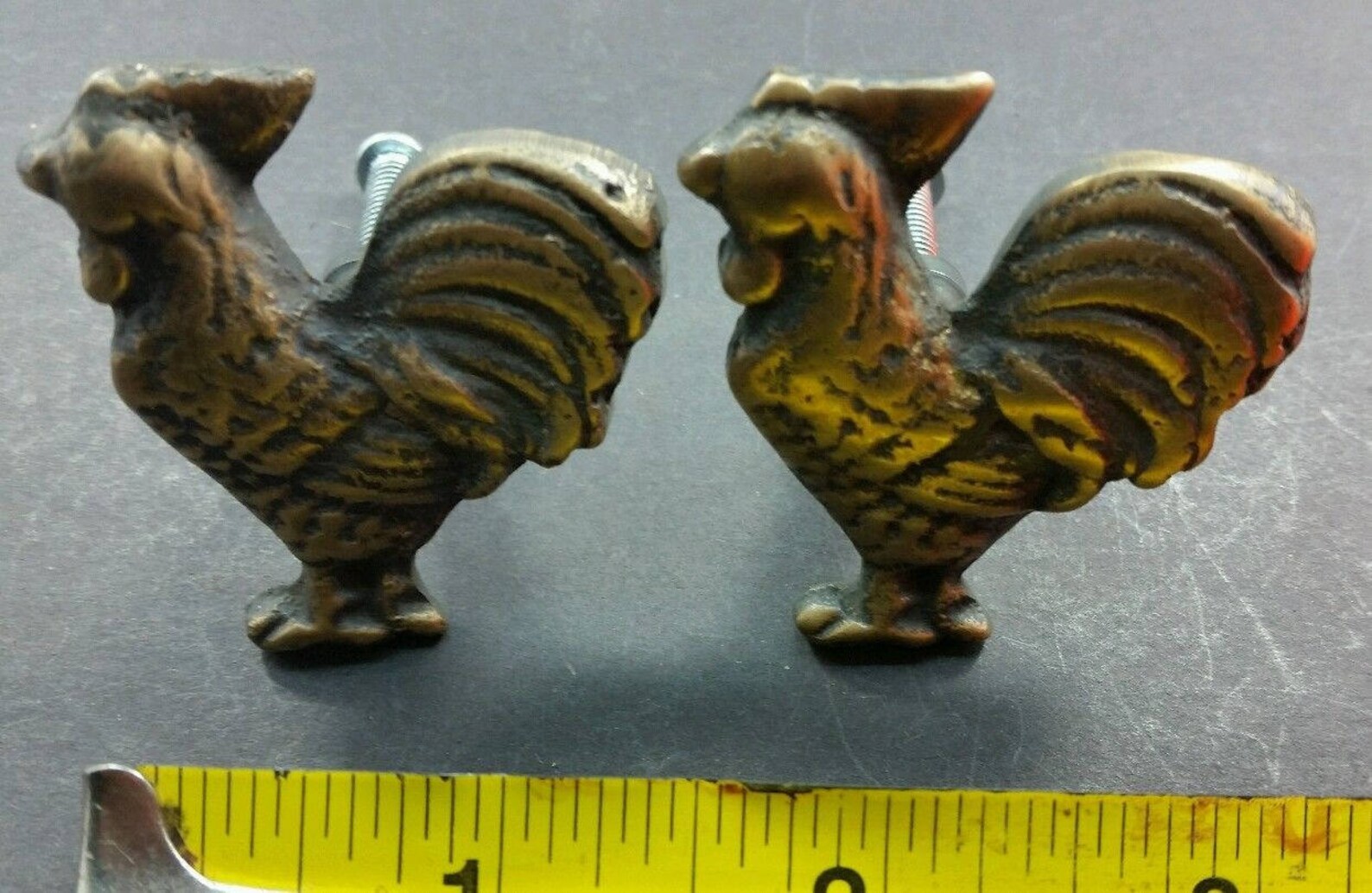 2 X Rooster Chicken Drawer Door Knobs Pulls Solid Etsy