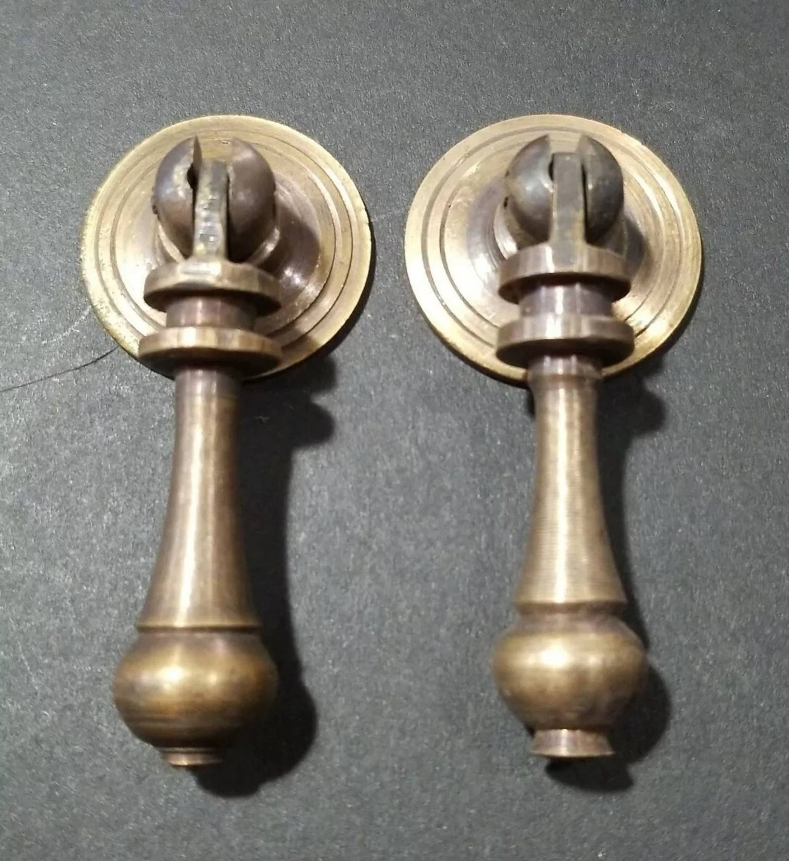 2 Antique Style Solid Brass Tear Drop Pendant Handles Pulls Etsy