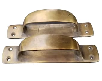 2 x Antique Style Solid Brass Large Gate Cabinet Trunk Chest Handles,Grab handles, Drawer Pulls 6-3/8"w #P18.Kitchen,barndoors.gates.