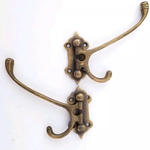 2 x Old Style Solid Brass Double Wall Mount 180 degree Swivel Coat Hat Towel Hooks #C24