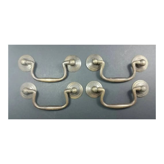 3cntr #H39 6 Antique style Solid Brass Swan Neck Bails Cabinet Drawer Pull handles w Bolts approx