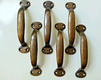 6 x Solid Brass Ant. Style Large Strong File Cabinet Handle, Trunk Handle, Gate, Kitchen Drawer Pull, WC Drawer 5- 1/2"w, 4-3/4"centers. #P1