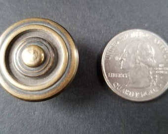 2 x Ant. Vtg. Style Brass Simple Modern Round Knobs Handles Pulls 1-1/8"dia. #K6