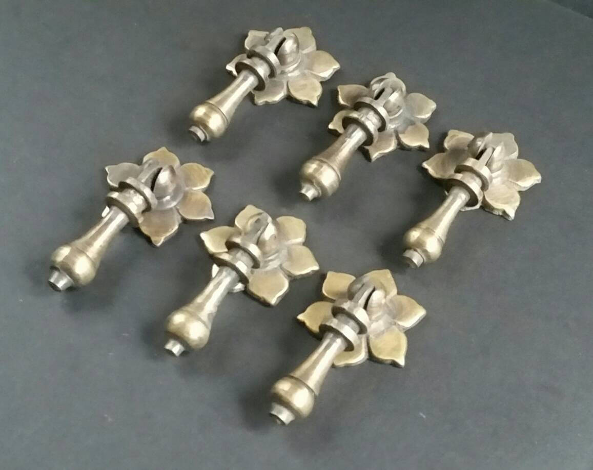 6 Antique Style Solid Brass Tear Drop Pendant Handles Pulls Etsy