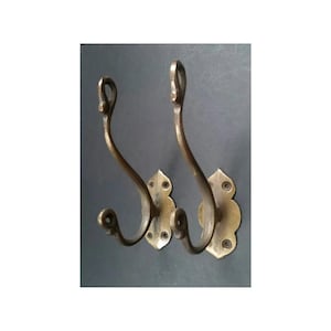 2 ganchos grandes de latón macizo dobles para perchero, sombrero, toalla y perchero, estilo Art Nouveau antiguo, resistentes, 5" #C11