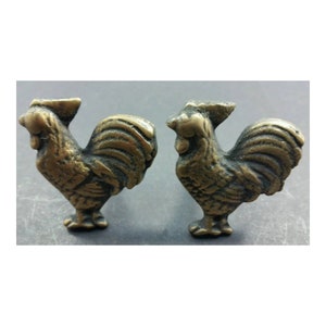 2 x Rooster, Chicken Cabinet Drawer Door Knobs Pulls Solid Brass, Country #K13