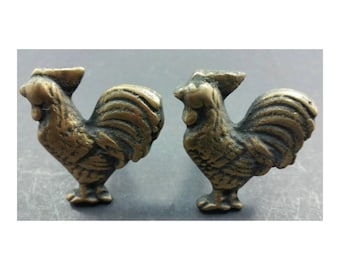 2 x Rooster, Chicken Cabinet Drawer Door Knobs Pulls Solid Brass, Country #K13