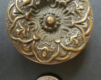 Large 2" dia. Antique Style Solid Brass  Decorative ROUND KNOBS Ornate FLORAL, Classic design #Z27