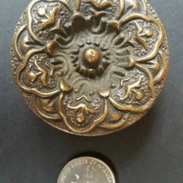 Large 2" dia. Antique Style Solid Brass  Decorative ROUND KNOBS Ornate FLORAL, Classic design #Z27