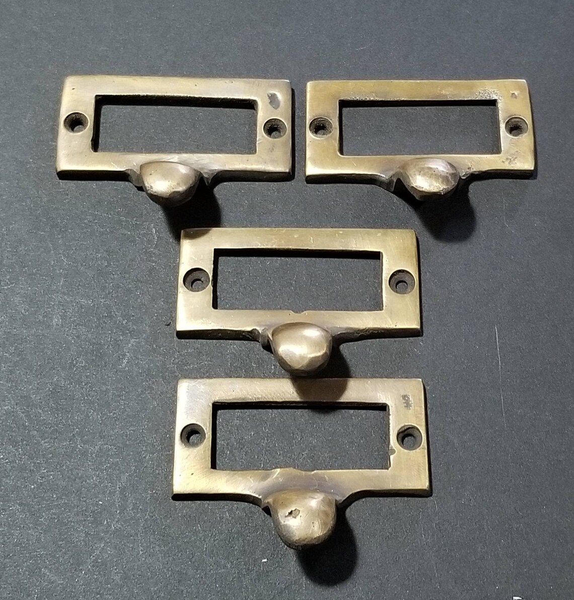 4 Brass File Drawer Label Holder Pulls 2 1/8 Etsy