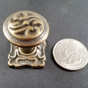 Ornate French Art Nouveau style brass Knobs, Handles, Pulls, Cabinet Hardware with 1" back plate #K5