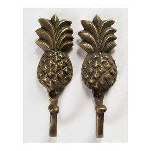 2 x Vintage Style PINEAPPLE Fruit Strong HOOK Hanger Brass Coat Hat Hanger 3" #C21