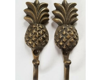 2 x Vintage Style PINEAPPLE Fruit Strong HOOK Hanger Brass Coat Hat Hanger 3" #C21