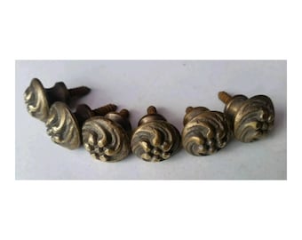 6 x Solid Brass SMALL Floral Embossed Stacking Barrister Bookcase 5/8"dia Knobs drawer Pulls #K14