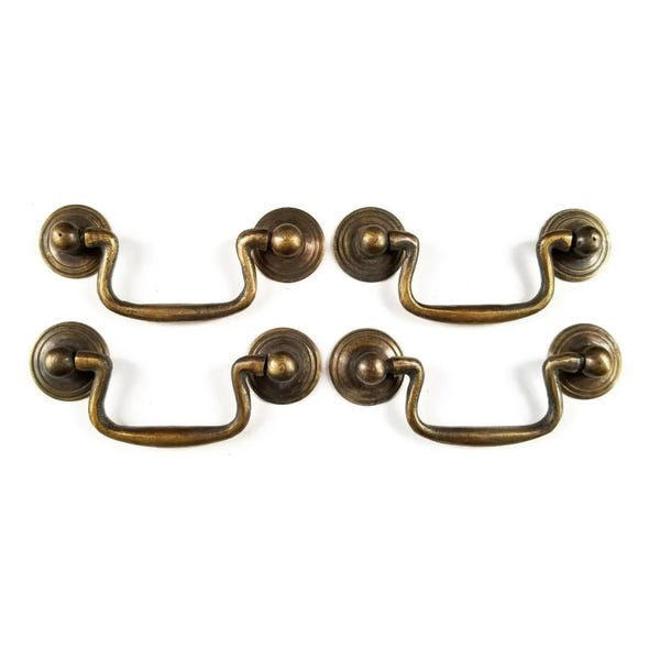4 x Ant.Style Brass Swan Neck Bail Pull Drawer Cabinet Handles 2-3/4"cntr #H43