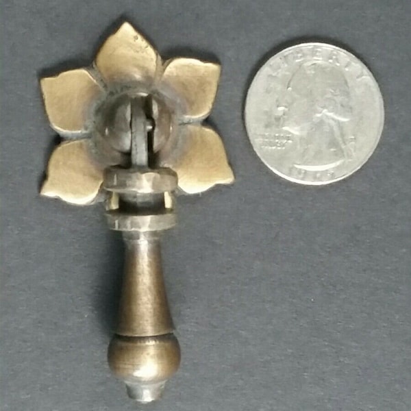 Antique Solid Brass Tear Drop Pendant Handle Pull Knob w. screws 2 1/2" long with 1 3/8" dia. Floral Backplate #H4