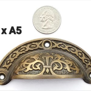 2 antika handtag i viktoriansk mässing för apotekskärl, 7,5 cm i centrum, #A5