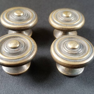 4 x Ant. Vtg. Style Brass Simple Modern Round Knobs Handles Pulls 1-1/8"dia. #K6