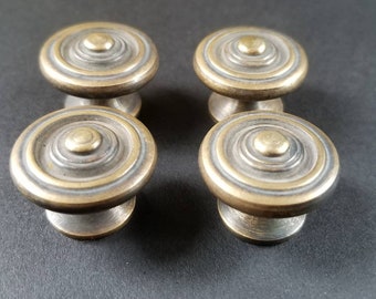 4 x Ant. Vtg. Style Brass Simple Modern Round Knobs Handles Pulls 1-1/8"dia. #K6