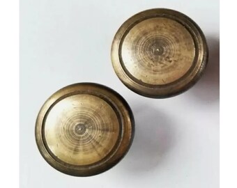 2 Solid Brass Cabinet Knobs, Unlaquered Round Drawer Pulls (1-3/16" Dia) #K21