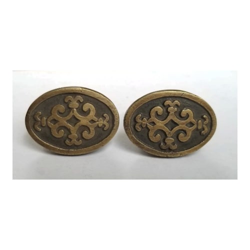 2 Antique Style Ornate Solid Brass Oval Knobs Pulls Cabinet Dresser w bolts #Z14 