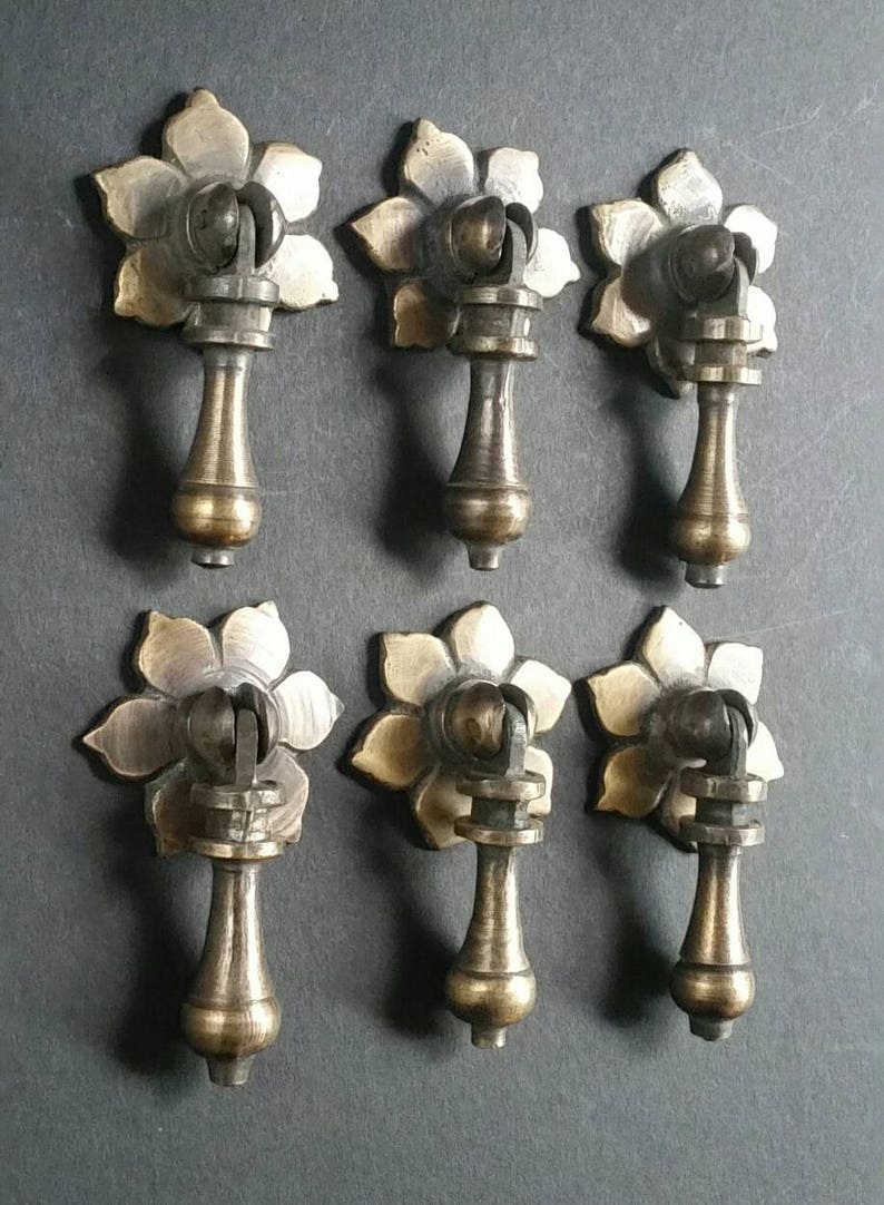 6 X Antique Style Solid Brass Tear Drop Pendant Handles Pulls Etsy