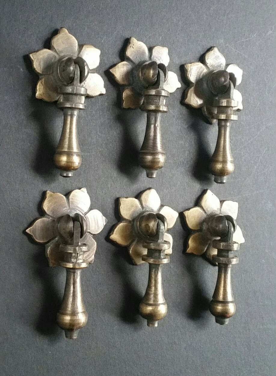 6 Antique Style Solid Brass Tear Drop Pendant Handles Pulls Etsy
