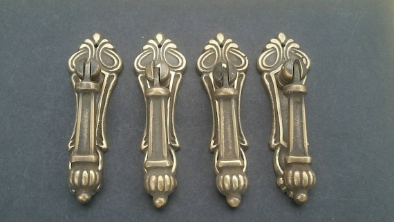 2 Vtg Retro style Brass Cabinet Cupboard Kitchen Handles Pulls 3-1//2/"ctr #P22