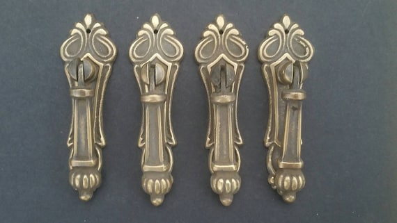 2 Vtg Retro style Brass Cabinet Cupboard Kitchen Handles Pulls 3-1//2/"ctr #P22