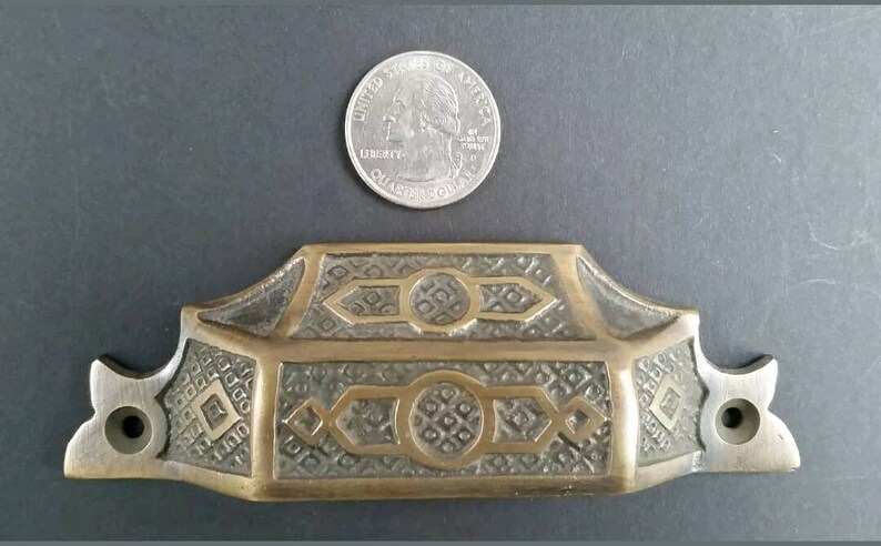 6 antique vintage brass Victorian Apothecary Bin Pull handles 4-916 #A6