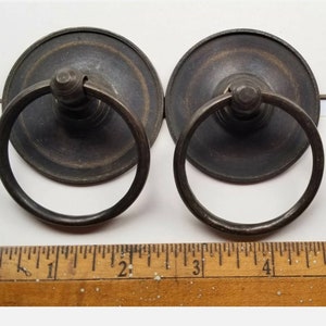 2 x Vintage Antique Style Solid Brass Ring Pull Handles mount approx. #Q9