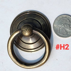 Rustic Antique Style Brass Round Ring Pull Handles Backplate 1-3/4"dia x Ring Pull 1-3/4"dia  #H2