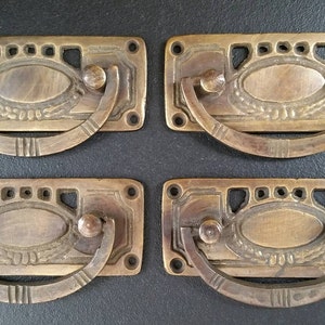 4 x Solid Brass Arts and Crafts style drawer pull handles hardware #H33