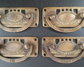 4 x Solid Brass Arts and Crafts style drawer pull handles hardware #H33