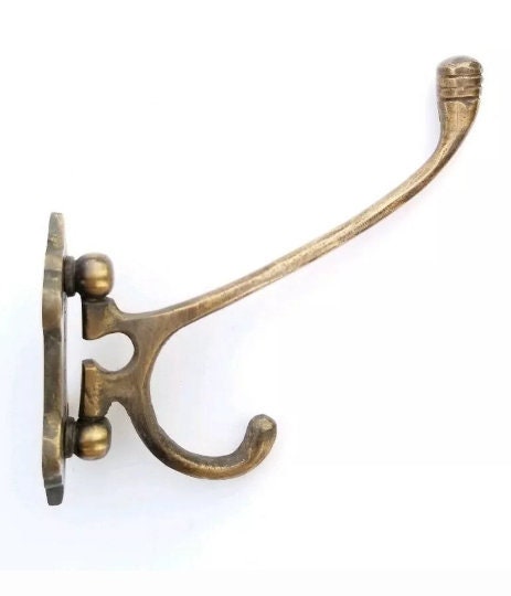 Solid BRASS coat hook - TRIPLE STYLE - Antique style finish