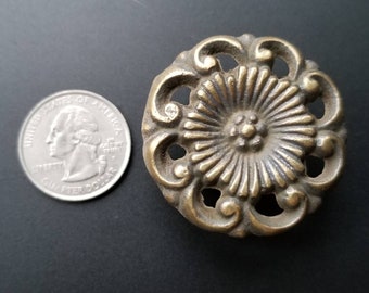 1 x Antique Vintage Style French Provincial Brass Floral Knobs Pulls Handles 1-1/2" dia. #K24