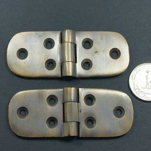 Pair of Small Brass Cabinet or Chest Surface/Butt, Antique Vintage style Hinges w. oval ends 3"w #X18