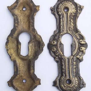 2 x Antique ,Brass, Keyhole cover,French Escutcheons, Hardware,Doors and locks, Ornate Keyhole,skeleton keys, 3 1/4 E20 画像 9