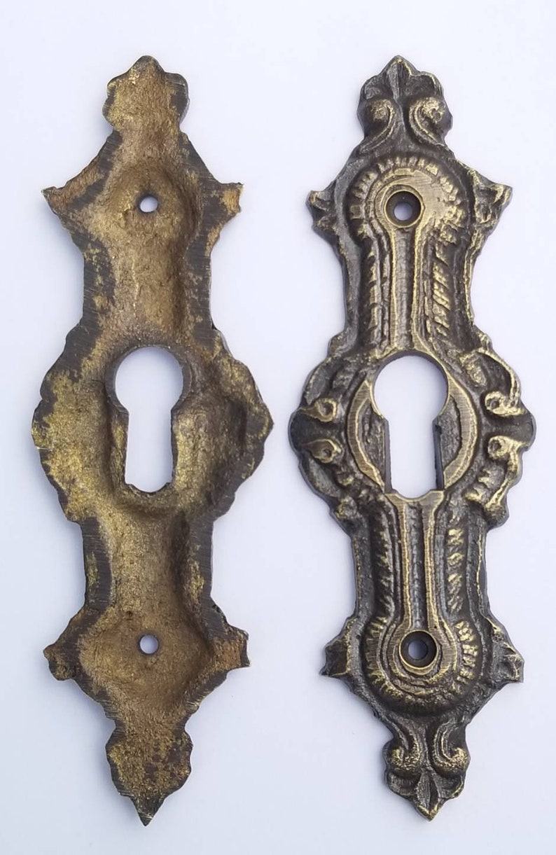 2 x Antique ,Brass, Keyhole cover,French Escutcheons, Hardware,Doors and locks, Ornate Keyhole,skeleton keys, 3 1/4 E20 画像 9