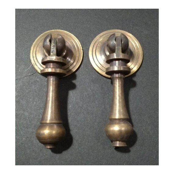 2 X Antique Style Solid Brass Tear Drop Pendant Handles Pulls Etsy