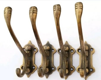 4 Old Style Solid Brass Double Wall Mount 180 degree Swivel Coat Hat Towel Hooks.Unlaquered. #C24